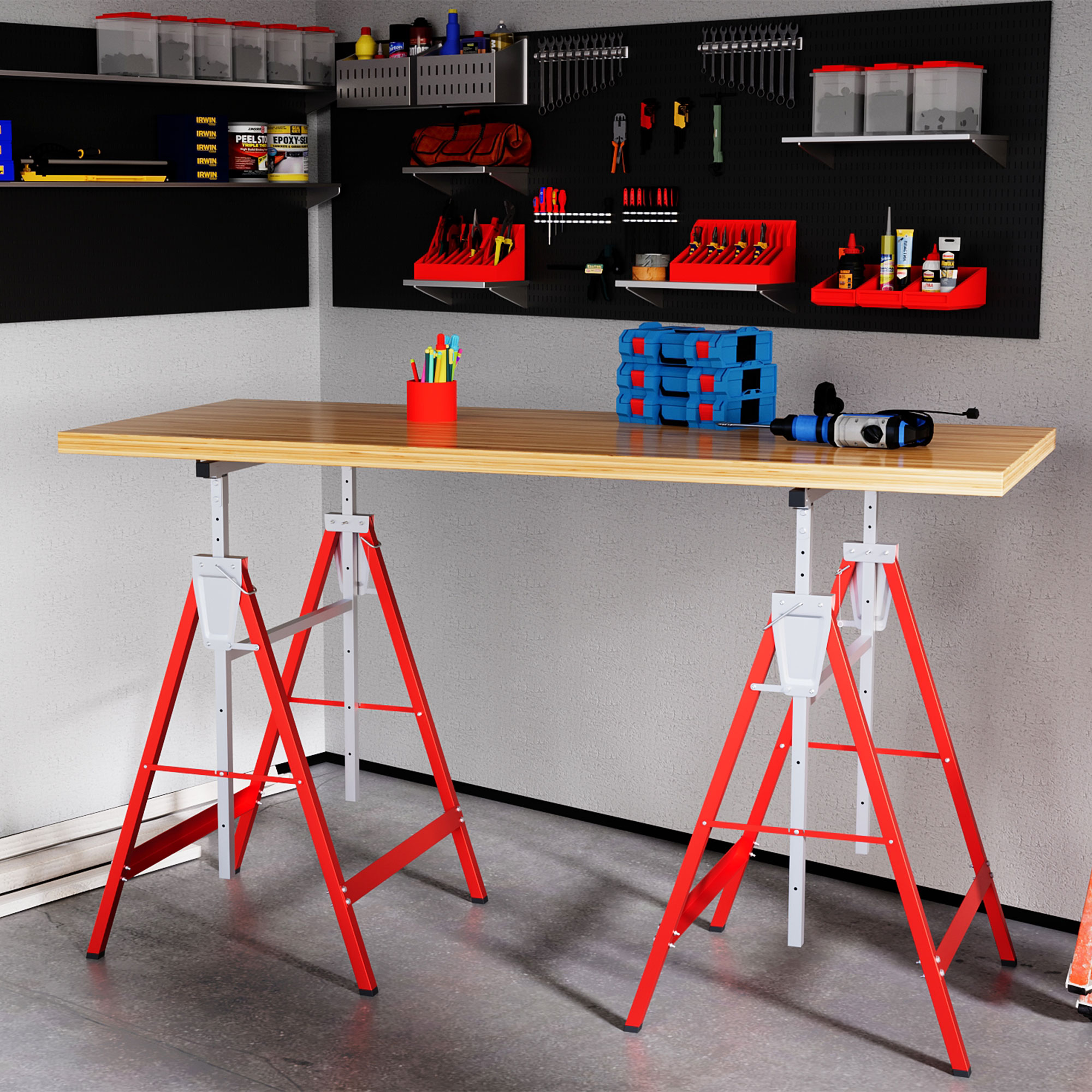 Tréteaux pliables en acier à hauteur réglable 80-130 cm, charge 200 kg, lot de 2