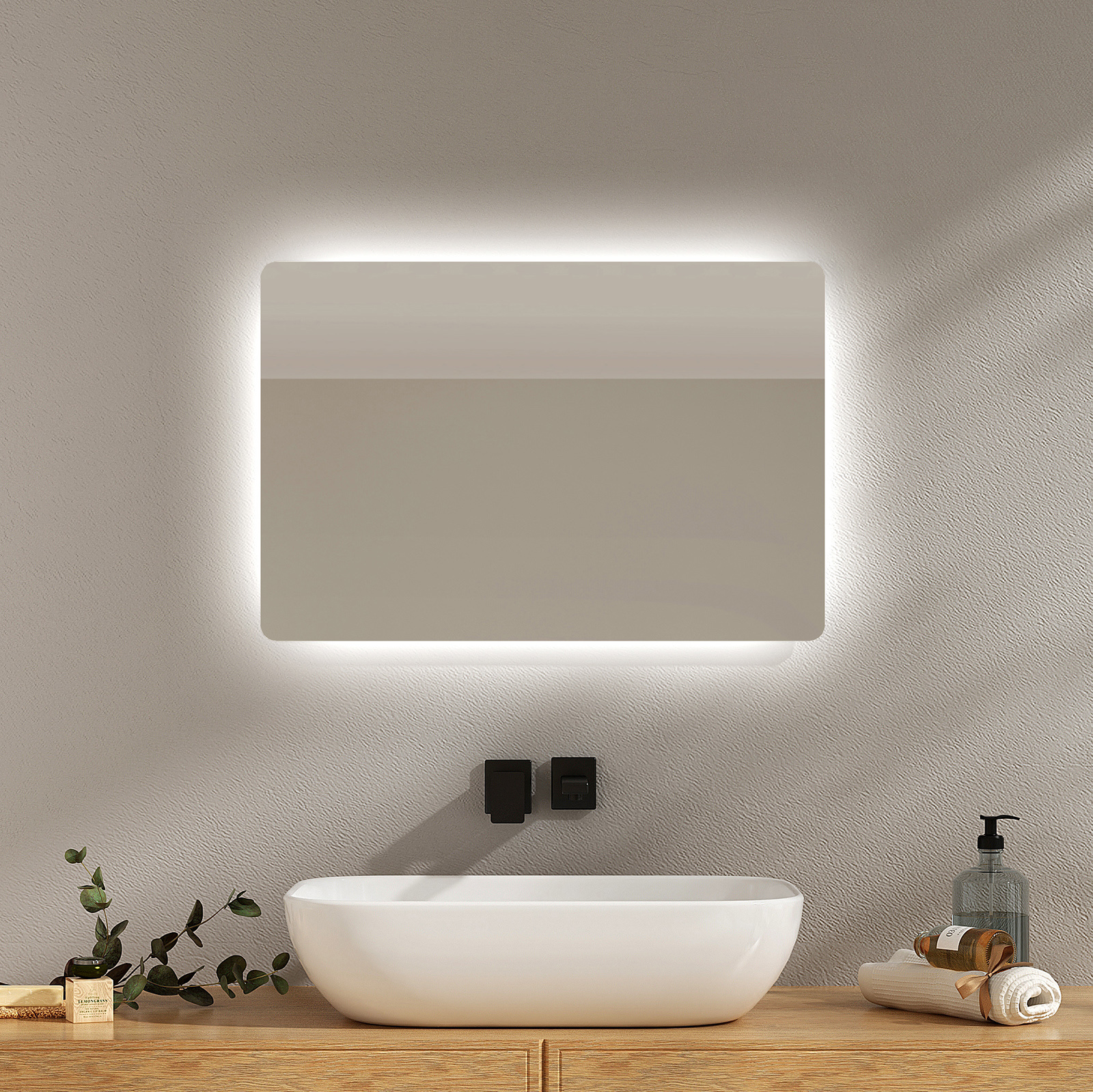Miroir Lumineux Salle De Bain Rétro-éclairage 60x40cm, Miroir Led Avec Interrupteur À Bouton, Anti-buée, Miroir Avec Éclairage Lumière Blanche Froide/chaude - Emke