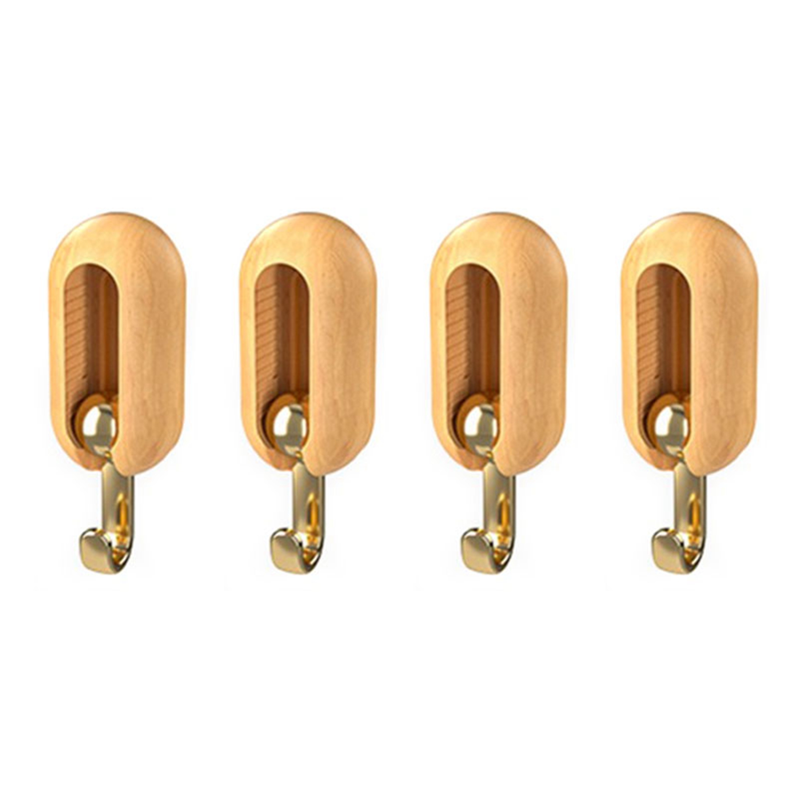 Crochets muraux adhésifs sans perçage en bois naturel, lot de 4