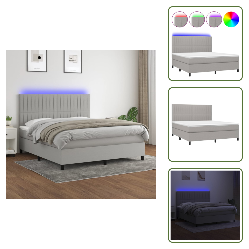 Vidaxl Boxspringbett Mit Matratze & Led Hellgrau 160x200 Cm Stoff - Boxspringbett - Doppelbett - Schlafsystem - Lattenrost - Bettsofa - The Living Store