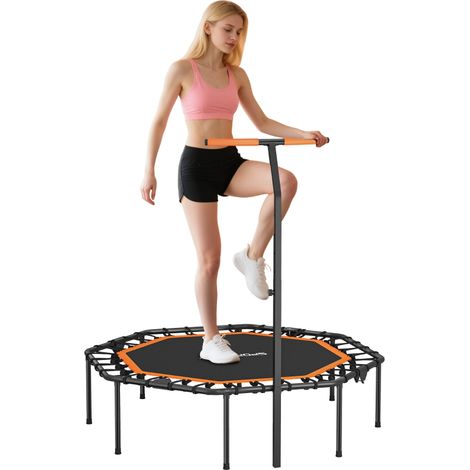 Trampoline de fitness réglable avec poignée, stable et silencieux, idéal pour intérieur, acier, couleur orange (1/5)