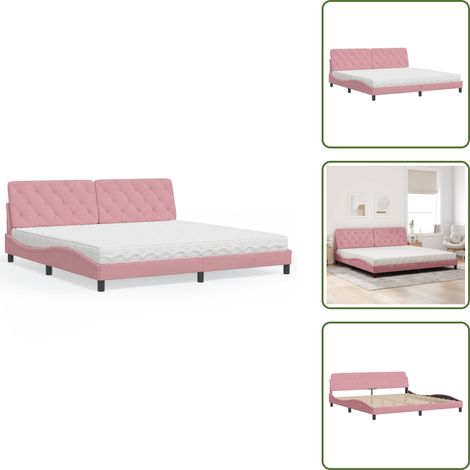Lit avec matelas rose 200x200 cm velours - Lit - Lits - Meuble De Chambre À Coucher - Sommier (1/5)