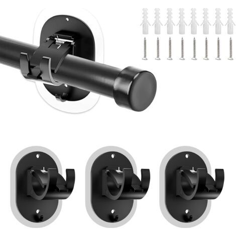 4 Pièces - Support Tringle Rideaux - Fixation Sans Percage - Installation Adhésive Ou À Vis Pour Rideaux Et Porte-Serviettes - Noir - Diamètre 3,5cm