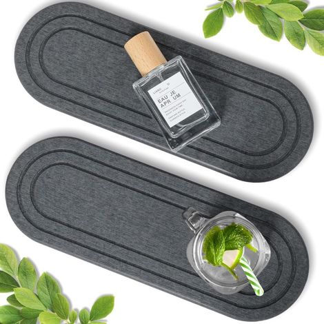 Juego de 2 bandejas absorbentes de diatomita gris, alfombrillas de secado rápido para fregadero, jabonera y portacepillos de dientes para cocina y baño.