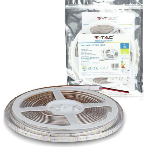 Strip led 12V, bianco freddo 6500K, 5 metri, SMD3528, 4,2W/m, 60 led/m, IP65, larghezza 8mm - V-TAC VT-3528 212031 (1/10)
