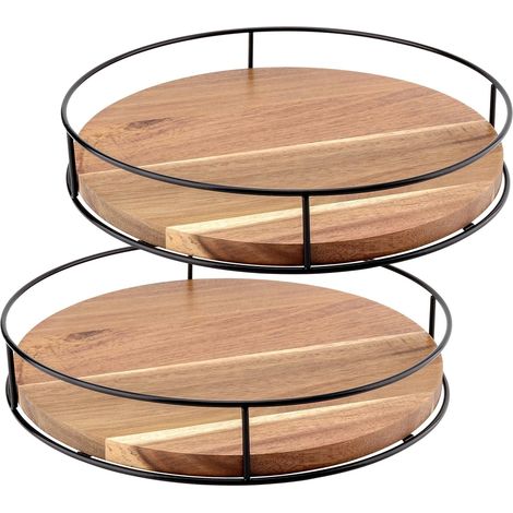 Lot de 2 plateaux tournants en bois Lazy Susan, 27,9 cm, étagère à épices rotative, organisateur d'armoire de cuisine, support à condiments pour armoire de cuisine, table à manger, café, bar (1/5)
