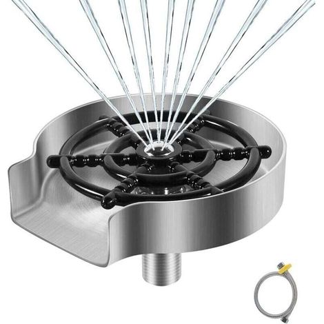 Rince Verre en Acier Inoxydable pour Évier de Cuisine - Rondelle en Métal, Nettoyeur Verre, Accessoires de Cuisine (Argent Mat) (1/4)