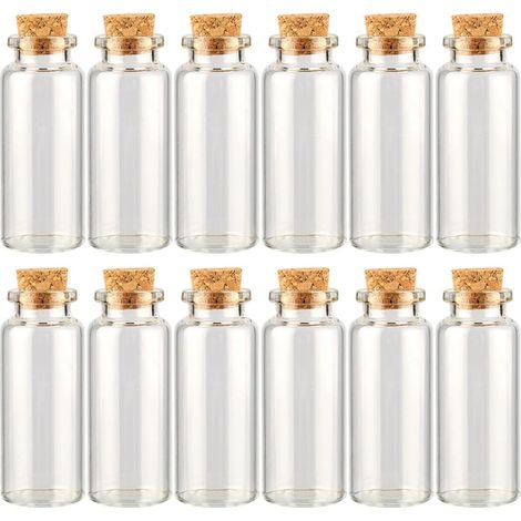 Mini Bouteilles en Verre Matériau Verre et Bois de 15ml Lot de 12 Bouchon en Liège, Flacons Décoratifs pour et Loisirs Créatifs pour Rangement (1/5)