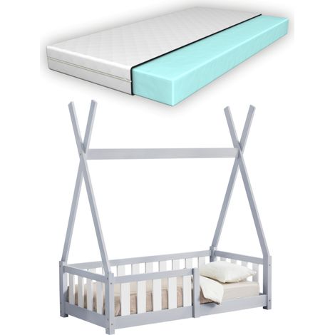 Kinderbett Helsingborg mit Matratze 70x140 cm Hellgrau [en.casa]