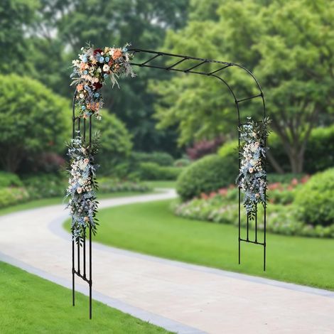 Arche de jardin en métal, 7.87 pieds de haut, décor de jardin, rose, raisin, légumes, cadre d'escalade, décoration de mariage et de fête (noir, 240x210x40 cm) (1/5)