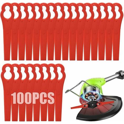 100 Pcs Plastic Grass Trimmer Blades, Cordless Strimmer Blades 83 mm Lawn Mower Cutting Blades Garden Mower Replacement Blades for Terratek Einhell Grass Strimmer-Red (1/5)
