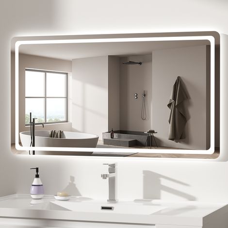 Miroir LED Salle de Bain avec Eclairage 100x60 cm,Antibué Rectangulaire Miroir Mural 3 Couleurs Luminosité,Lumière Blanche Froide/Chaude,Horizontale/Verticale