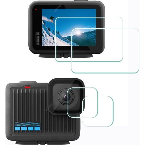 Pellicola protettiva per schermo per GoPro Hero Compact + protezione per obiettivo [confezione da 2 + 2], vetro temperato con durezza 9H, antigraffio, senza bolle.