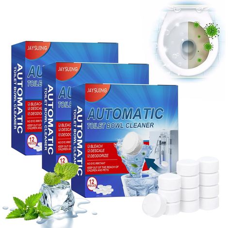 Lot de 36 tablettes pour réservoir de chasse d'eau - Tablettes de nettoyage pour WC - Tablettes WC - Réservoir d'eau - Tablettes de nettoyage - Peut enlever le calcaire et l'urine (1/5)