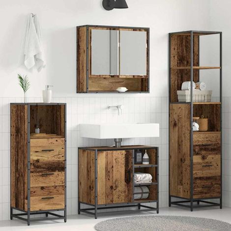 vidaXL Badezimmermöbel-Set mit Schubladen 4 pcs Altholz Holzwerkstoff (1/5)