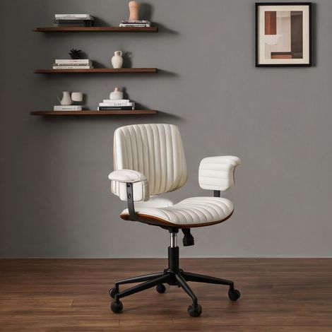 Chaise de bureau beige en cuir métal 73 x 59 x 87 cm (1/5)