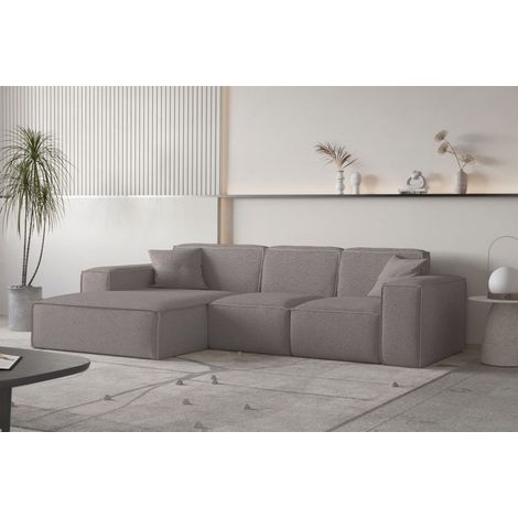 Ecksofa Designersofa CELES PREMIUM Stoff Ascot Bukla Taupe Ottomane Links (1/3)
