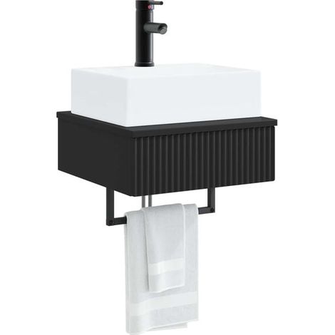 Lavabo Mural Suspendu en Bois d'Ingénierie Noir, 40 x 41 x 39 cm, Design Moderne pour Salle de Bain (1/5)