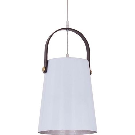 Suspension Luminaire Vintage en Métal et Cuir Véritable, Lustre E27 Cylindrique Ø 22 cm - PANGIVO