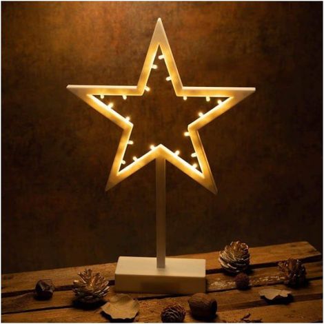 Étoile Lumineuse de Noël 20 LED Blanc Chaud Décoration de Table avec Socle Hauteur 29 cm Piles Incluses (1/5)