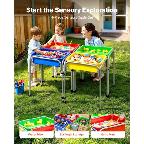 Table Sensorielle pour Tout-Petits, Table d'Activité Réglable, avec 4 Bacs de Jeu de Rangement Amovibles pour Sable et Eau, Pieds A… (1/5)