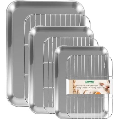 Lot de 6 plaques de cuisson en acier inoxydable 18/0 avec grille de refroidissement, passent au four, non toxiques, sans revêtement et résistantes à la rouille pour une cuisson familiale saine (1/5)