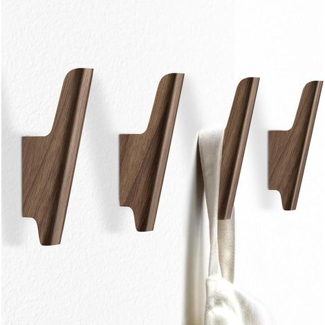 4er-Pack Wandhaken aus Holz, Garderobenhaken zur Wandmontage, Walnussholzhaken zum Aufhängen von Hüten, Taschen, Rucksäcken, rustikale Garderobenhaken für die Wand, Handtuchhaken aus Holz für Badezimm (1/5)