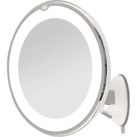 10x Magnifying Shaving Mirror with LED Light and Lockable Suction Cup Mount, 360° Rotation (1/4)