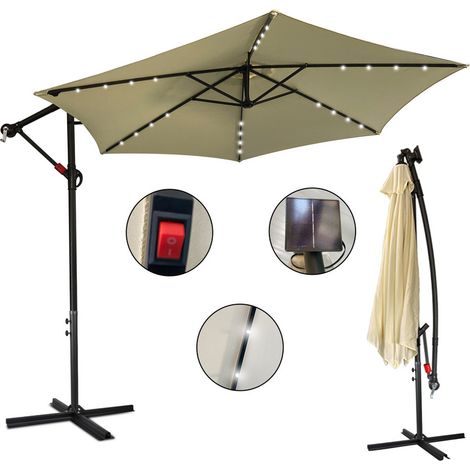 SWANEW Sonnenschirm Ampelschirm Garten Schirm Pavillon mit LED Beleuchtung 300cm - Beige (1/5)
