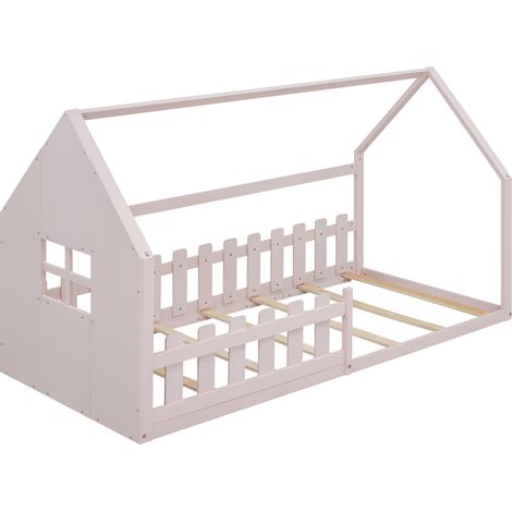 Letto bambino a forma di casetta 90 x 200 cm rosa in pino e MDF (1/5)