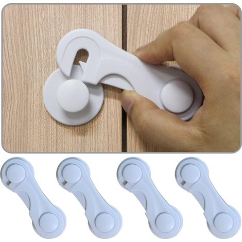 Verrous de sécurité pour portes de placards - sécurité bébé et enfant - 4 verrous de sécurité enfant avec bande adhésive - tiroirs - placards - réfrigérateurs - lot de 4 (1/2)
