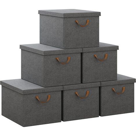 WOLTU 6x Cajas de Almacenamiento con Tapa, Caja 38x27x20cm, Gris, 20L