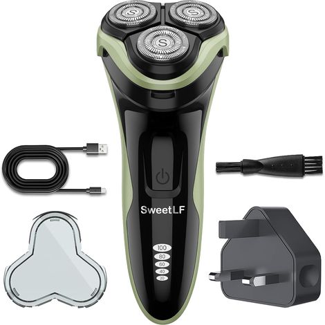 Rasoir Electrique Homme Rechargeable Wet & Dry, Tondeuse à Barbe Haute Précision, Rasage avec 3D Têtes Rotatives, 100% Etanche&120 min d'Autonomie SWS7105 - Corail Noir Vert (1/5)