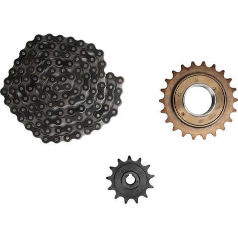 Jeu de chaîne et pignons 114 maillons, pignon 22 dents 410, pignon 13 dents 410, kit chaîne pour scooters, vélos, motos. (1/5)
