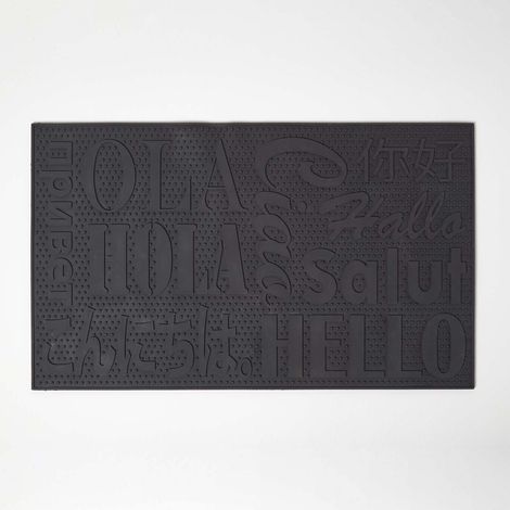 HOMESCAPES Schwarze PVC-Fußmatte Hello Dicke, strapazierfähige, rutschfeste