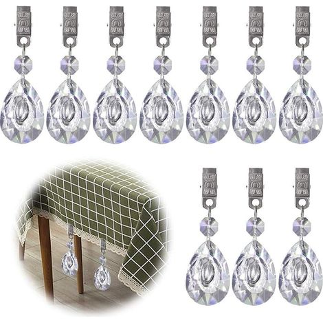Lot de 10 Poids de Nappe Glarks avec Clip en métal en Cristal AB en Forme de Goutte d'eau pour Table de Pique-Nique, Poids Lourds pour extérieur (1/5)