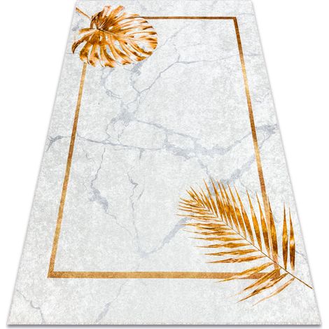 MIRO 51518.806 Waschteppich Blätter, Rahmen Anti-Rutsch - grau / gold grey 120x170 cm
