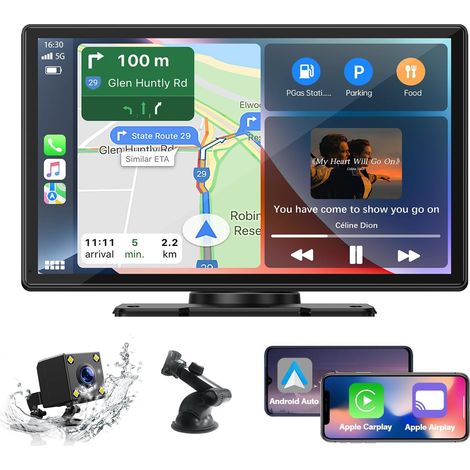 Kabelloses Carplay Android Auto Autoradio mit 9-Zoll-IPS-Touchscreen, tragbarer Monitor mit externer Kamera, Bluetooth, WLAN, GPS/FM/Siri/Google/AirPlay
