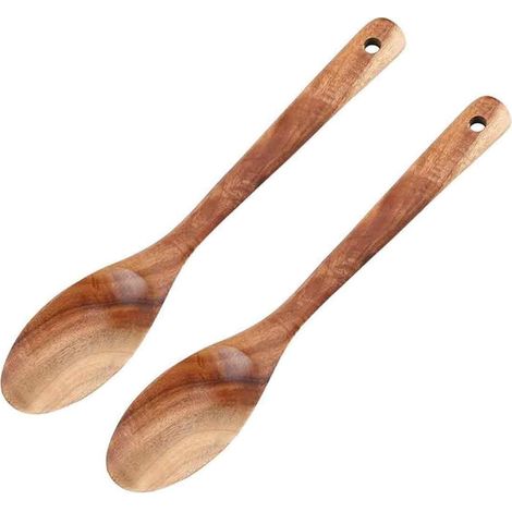 PCS Cuillère Bois Cuisine, Manche Long 30 cm, Ustensile Bois Anti-rayures pour Casseroles Antiadhésives, Cuisiniers & Amateurs (1/5)