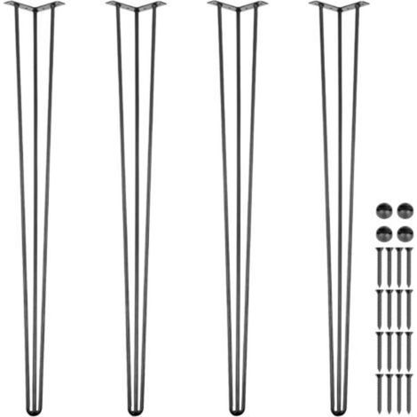 Lot de 4 Pieds de Table en épingle à Cheveux, Noir, capacité de 99,8 kg chacun, Pieds de Bureau en épingle à Cheveux, 3 tiges pour Banc, Bureau, Salle à Manger, chaises en Acier au Carbone (1/5)