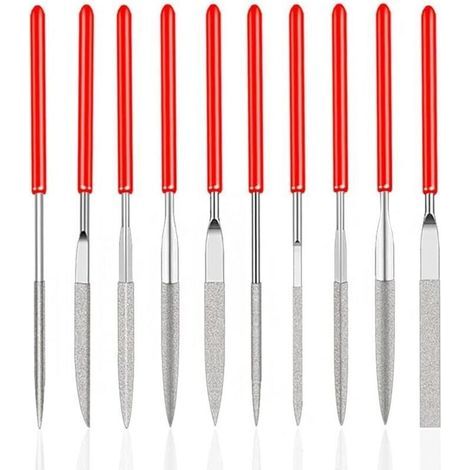 BUNTHAUS CSPARKV 10Pcs Mini Limes a Aiguilles en Diamantée pour Manuels Modelisme Menuiserie Polissage pour Bois Bijoux Bricolage Métal (2 mm x 100 mm) (1/4)