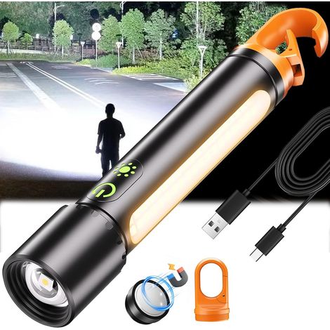 Hochleistungs-LED-Taschenlampe mit Akku, superhelle 30-Watt-Taschenlampe, magnetische 2000-Lumen-Taschenlampe mit 9 Leuchtmodi, wasserdichte Polizeitaschenlampe für Notfälle