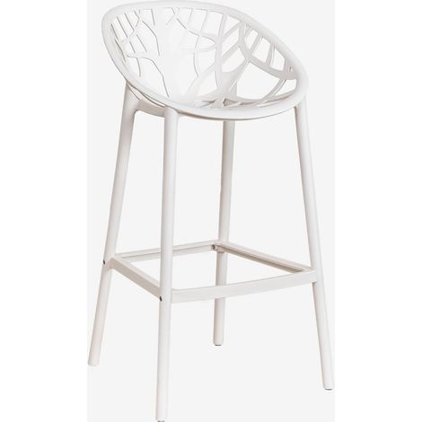 Sklum – Tabouret de bar haut en polypropylène – Dossier incurvé pour confort – Hauteur 75 cm – Repose-pieds ergonomique – Blanc Gardenia