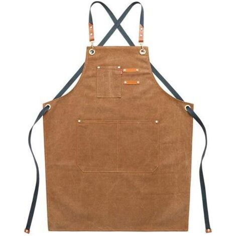 Tabliers de travail en toile pour homme avec poches, sangle réglable et grandes poches, tablier de cuisine-marron (1/4)