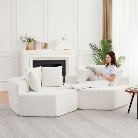 Un fauteuil individuel hexagonal de style moderne, caractérisé par des possibilités de combinaison polyvalentes et un design modulaire ce canapé recouvert de chenille est idéal (1/5)