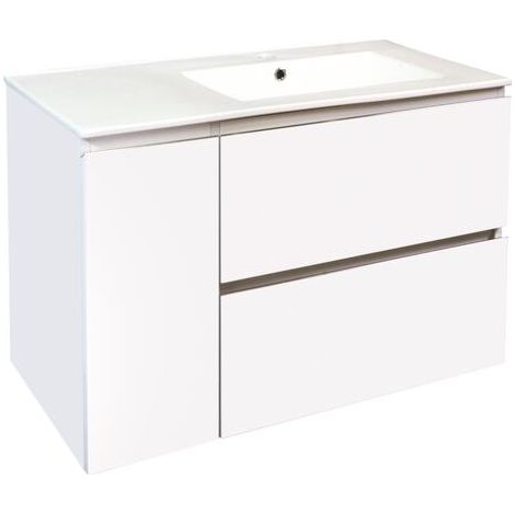 ONDEE ZEN - Meuble salle de bain suspendu TRENDY - 2 Tiroirs 1 Porte - 90cm - finition blanc mat - vasque (1/4)