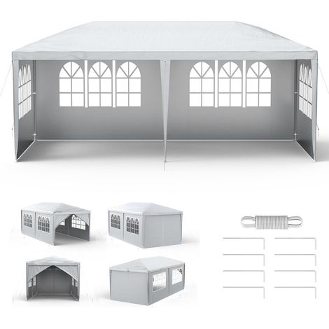 Faltpavillon 3x6m Grau wasserdicht mit 4 Seitenwänden und Fenstern (1/5)