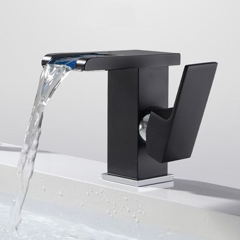 Waschtisch Armatur Wasserfall RGB LED Wasserhahn Bad Waschbecken Einhandmischer (1/5)