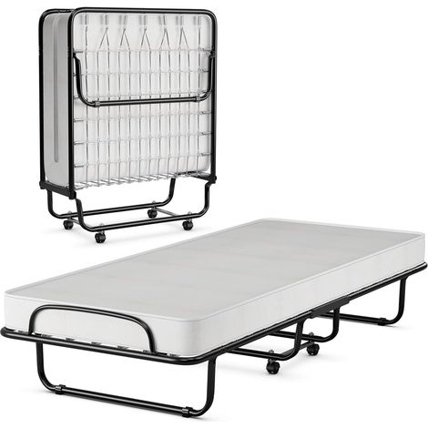 COSTWAY Cama Plegable 80 x 190 cm, Colchón Memory Foam de 10 cm, Robusto Marco Metálico en U, 4 Ruedas Universales, Cama de Invitados, Cama Individual para Oficina y Cuarto de Herramientas (1/5)