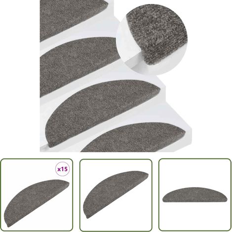 The Living Store Tapis d'escalier autocollants 15 pcs 56x17x3 cm Gris - Tapis D'escalier - Tapis Antidérapant - Protection Escalier - Décoration Escalier - Tapis Adhésif (1/5)